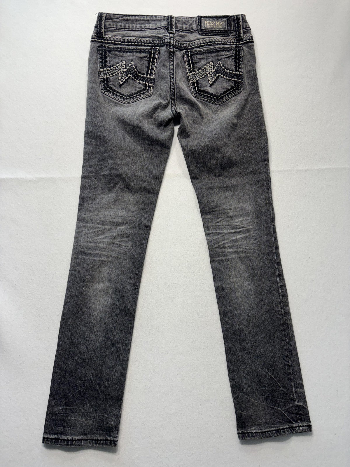 Miss Me Sunny Skinny Jeans Womens 31 Charcoal Wash Mid Rise Embroidered 31x30.5