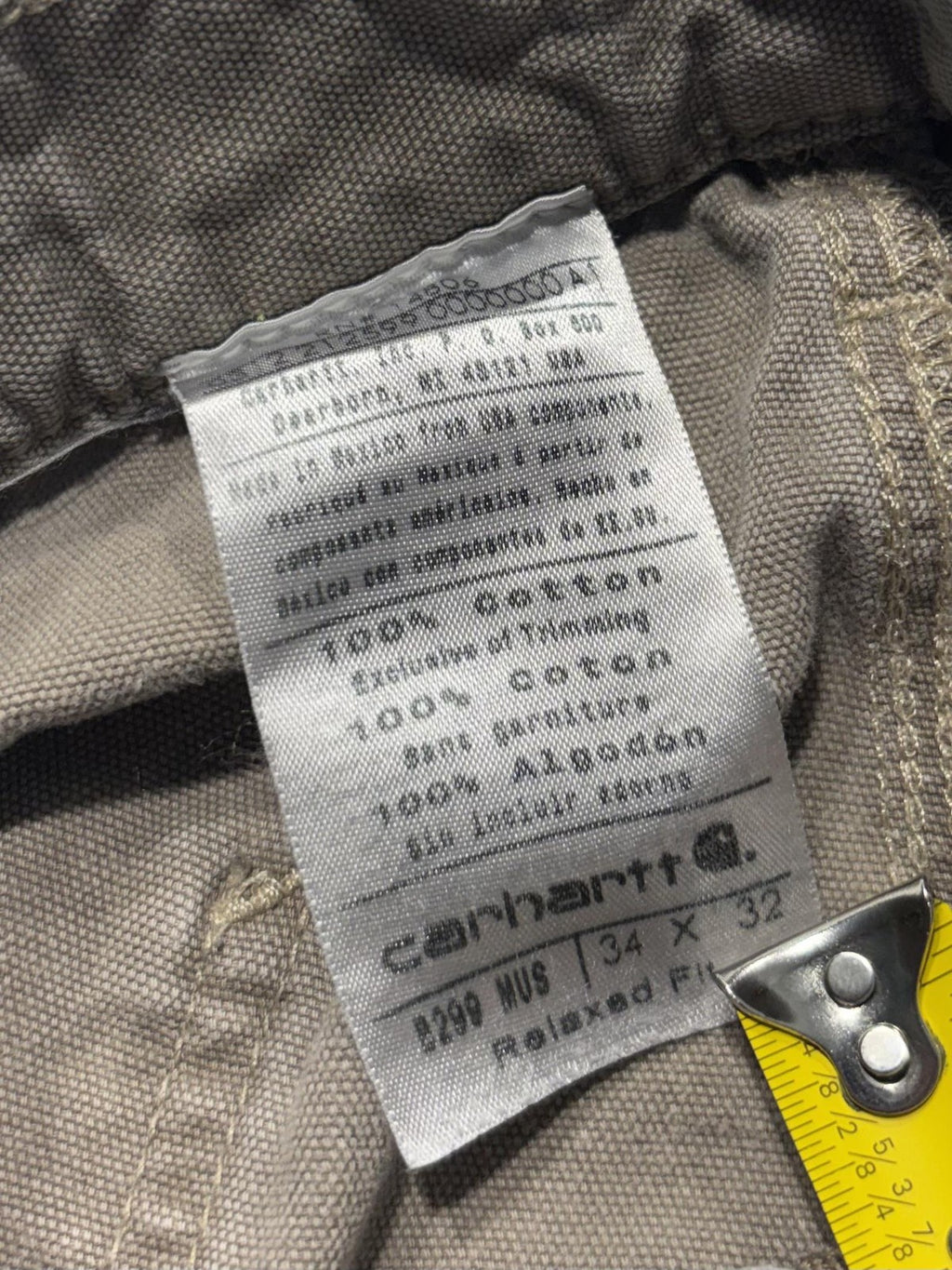 Carhartt Carpenter Pants Mens 34x32 Beige Relaxed Fit Canvas Workwear Casual