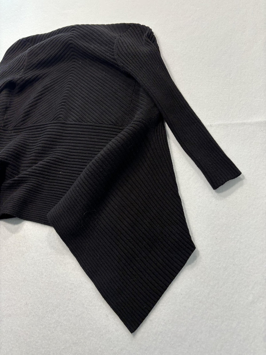 White House Black Market Cardigan Womens XSP Black Rib Knit Open Front Drape Hem