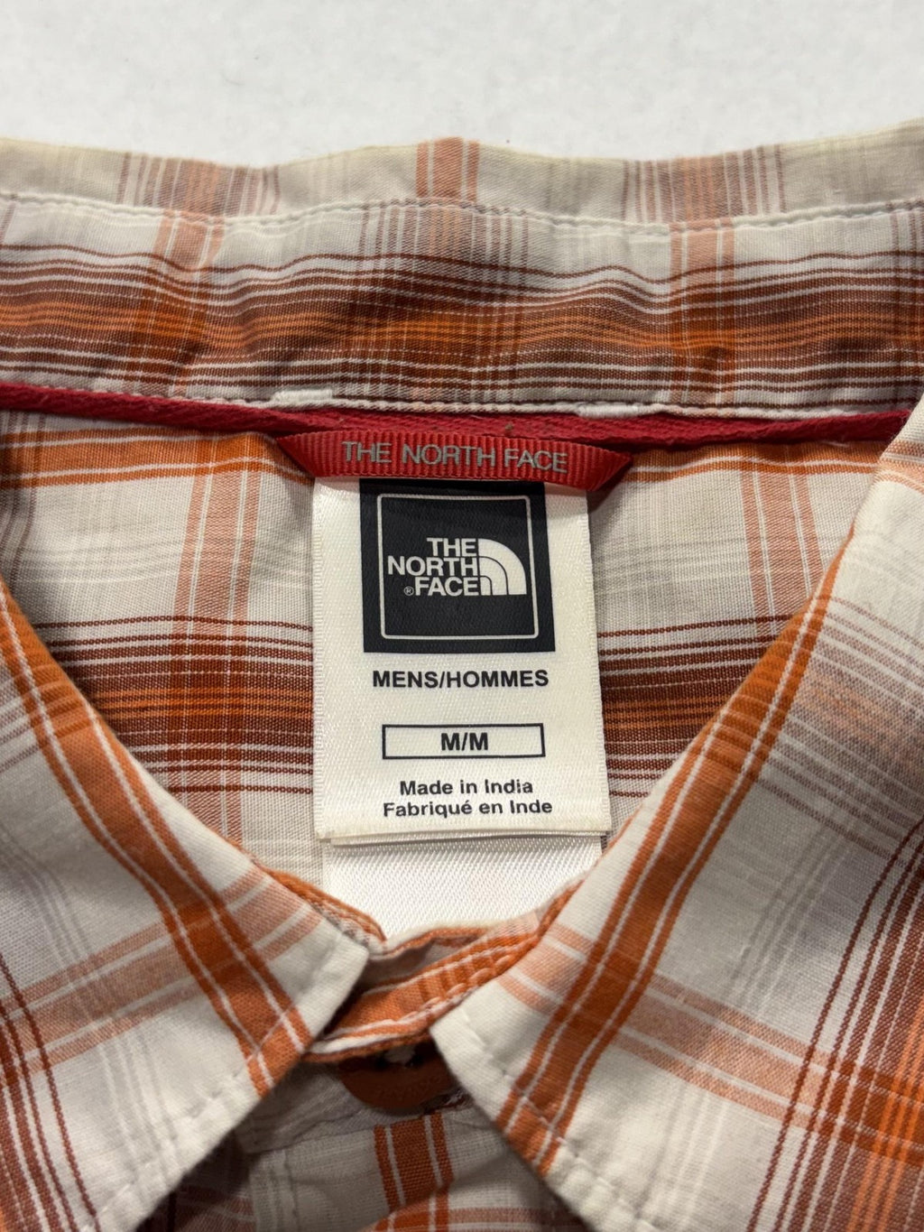 The North Face Shirt Mens Medium Orange Plaid Short Sleeve Button Up Casual