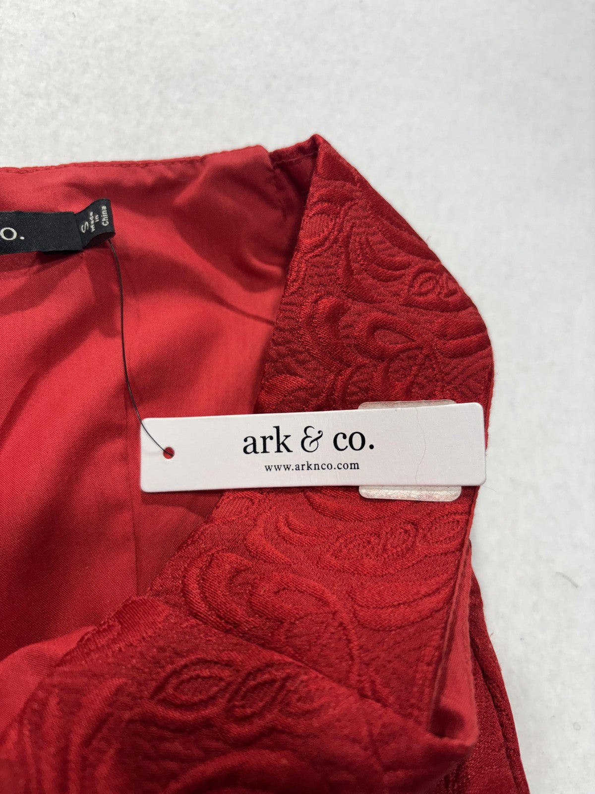 Ark & Co. Dress Womens Small Red Jacquard Off Shoulder Fit Flare Mini Party