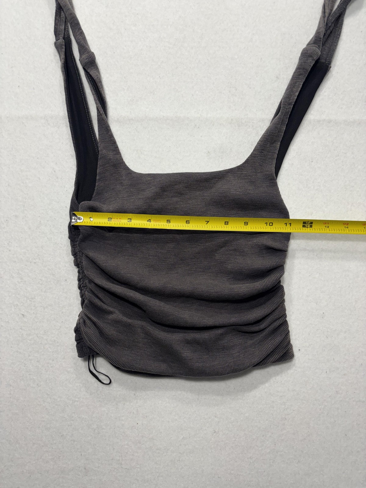 Free People Tank Top Womens XS Gray Ruched Tie Strap Cropped Knit Summer Casual
