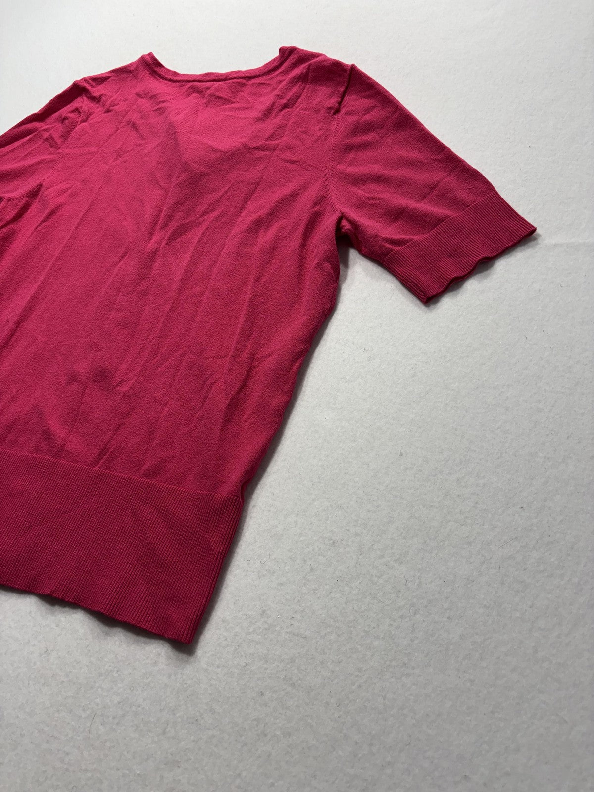 Ann Taylor Cardigan Womens Large Pink V Neck Short Sleeve Button Front Knit