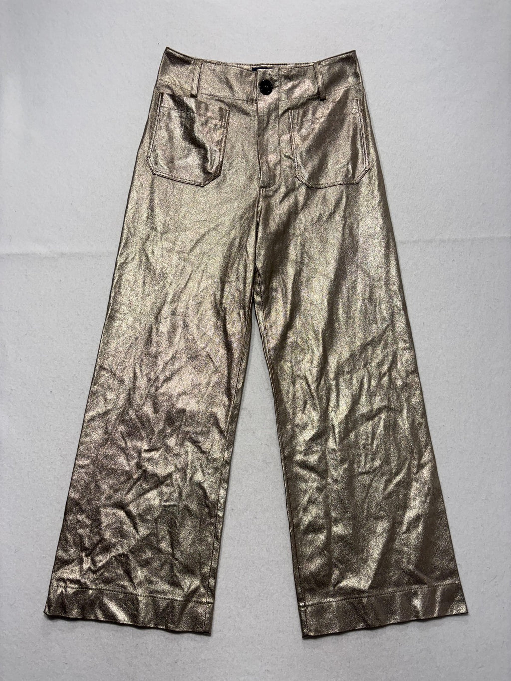Maeve Pants Womens 26 Gold Colette Metallic Cropped Wide Leg Anthropologie