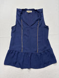 MICHAEL Michael Kors Blouse Womens Small Blue V Neck Chain Tie Ruffle Tunic Top