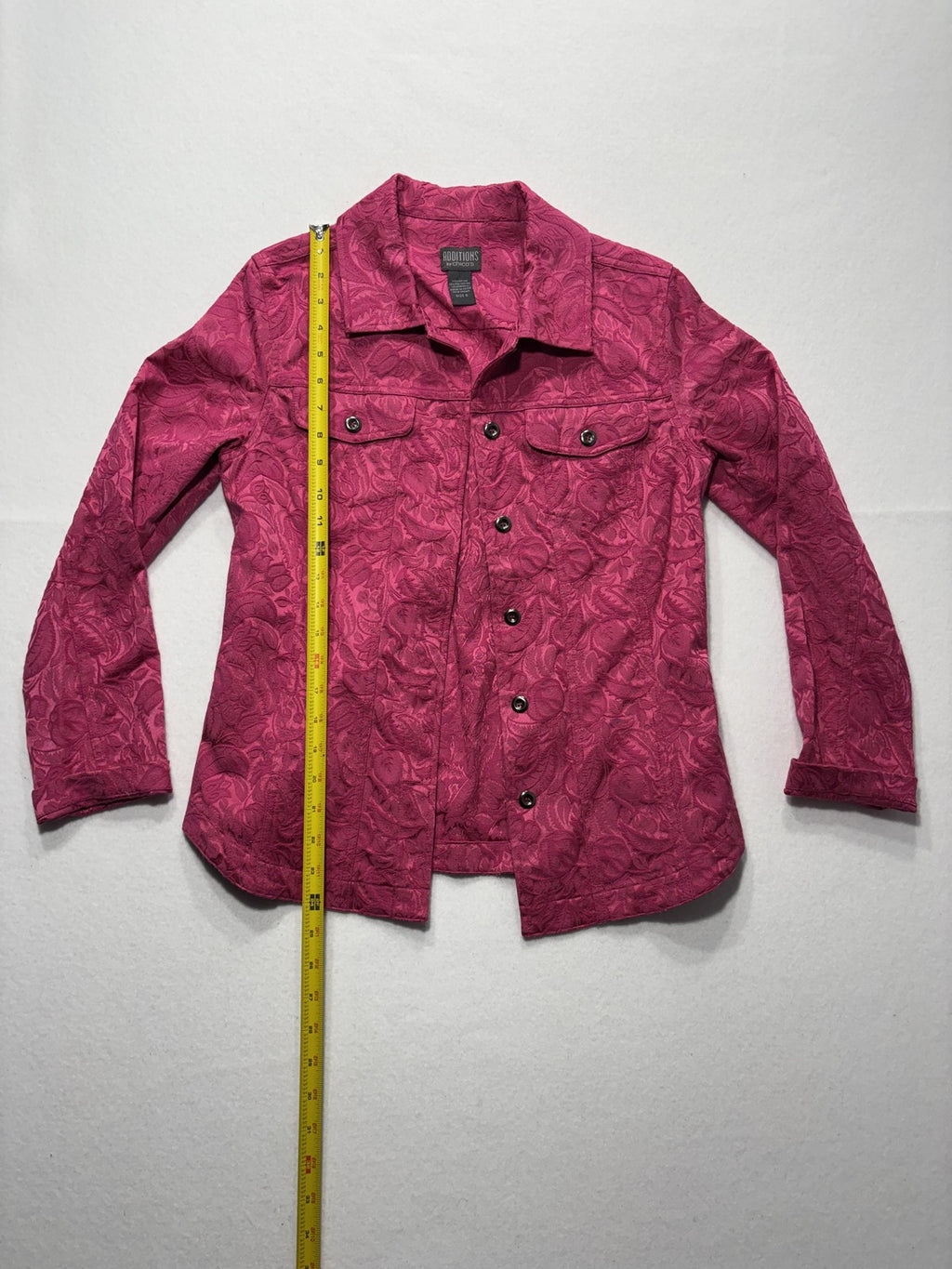 Additions By Chico's Jacket Womens 0 Pink Floral Jacquard Button Front Twill