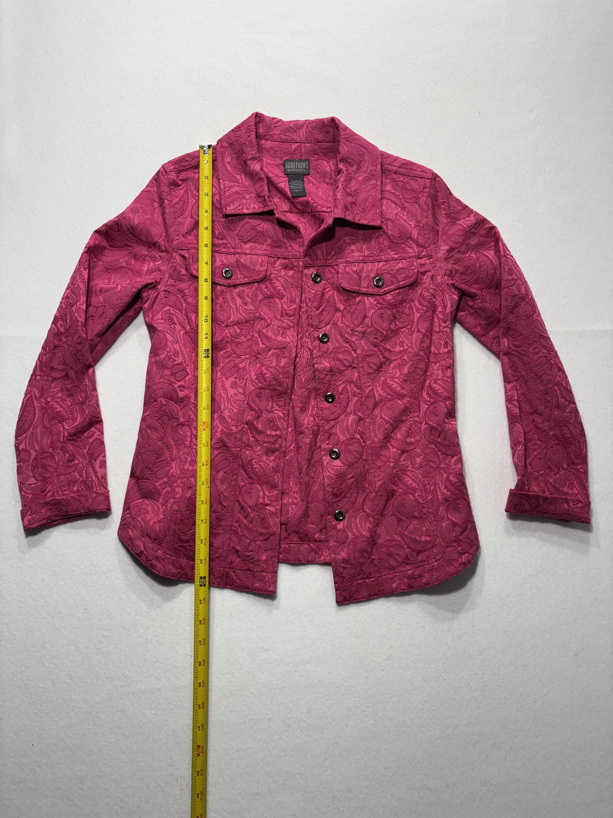 Additions By Chico's Jacket Womens 0 Pink Floral Jacquard Button Front Twill