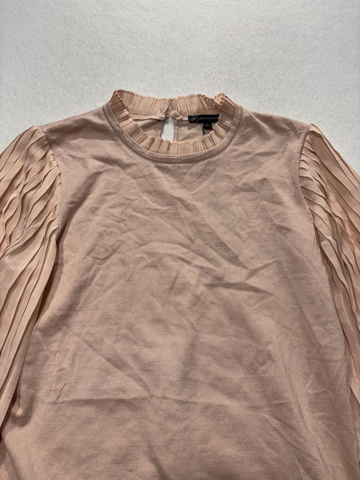 Adrianna Papell Sweater Womens Large Pink Mock Neck Pleated Balloon Sleeve Knit