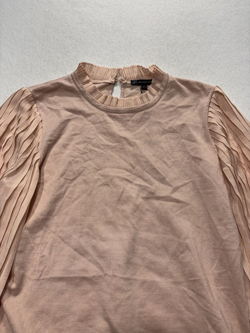 Adrianna Papell Sweater Womens Large Pink Mock Neck Pleated Balloon Sleeve Knit