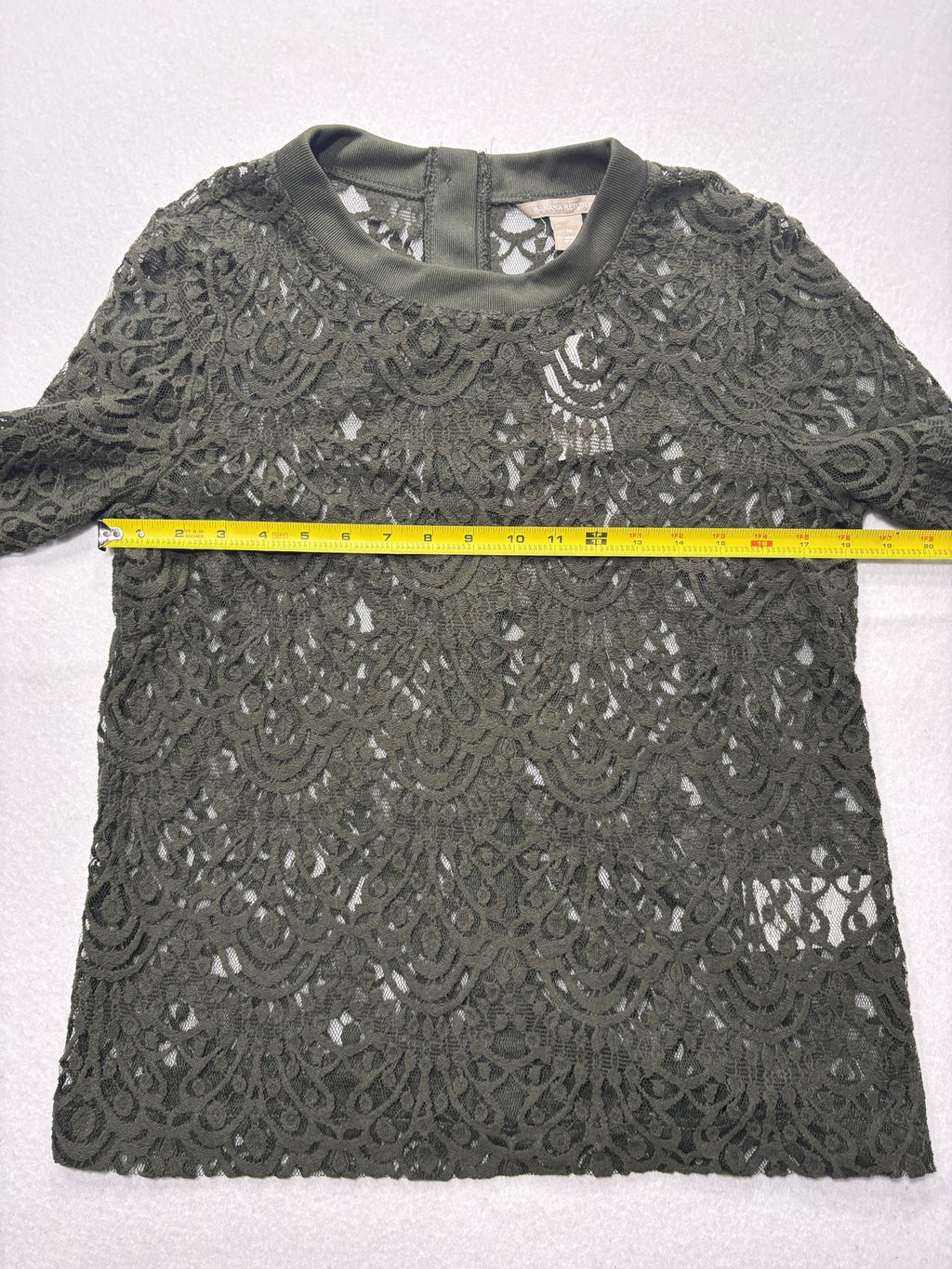 Banana Republic Blouse Womens Medium Green Lace Crew Neck Long Sleeve Sheer Top