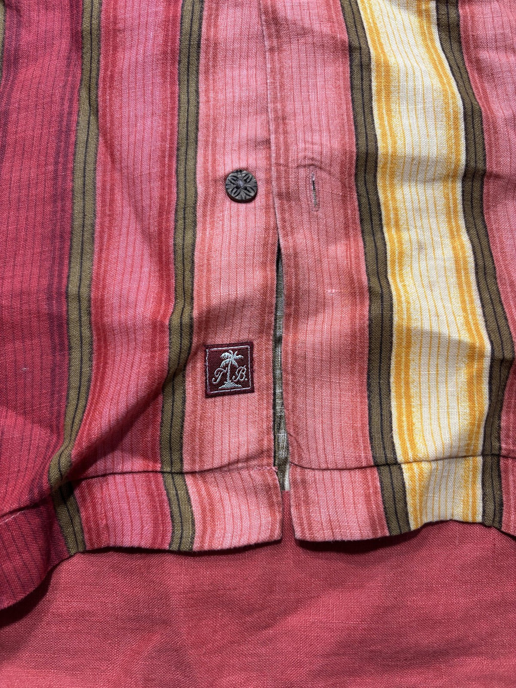 Tommy Bahama Shirt Mens Large Multicolor Striped Linen Short Sleeve Button Up