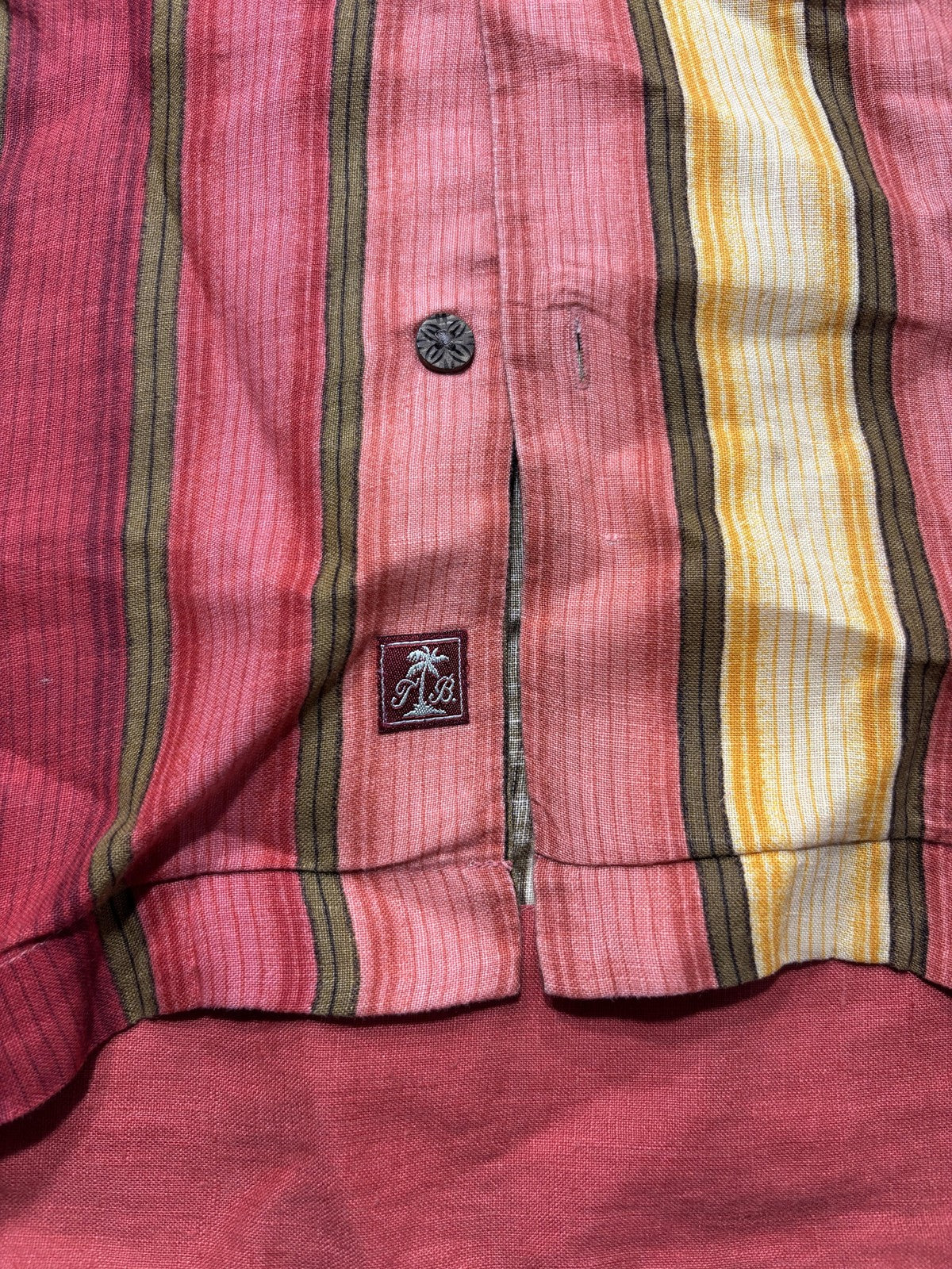 Tommy Bahama Shirt Mens Large Multicolor Striped Linen Short Sleeve Button Up