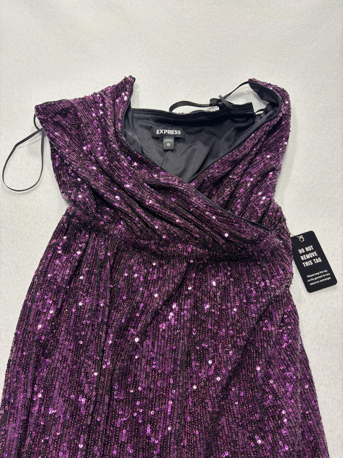 Express Jumpsuit Womens XS Purple Sequin V Neck Wide Leg Sleeveless Party Formal