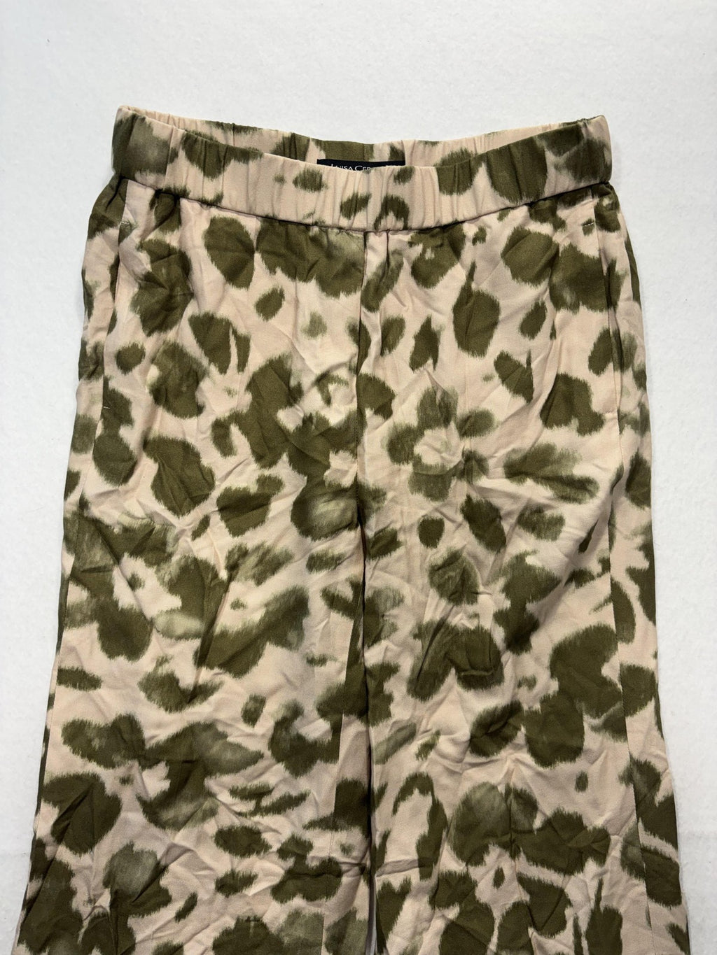 Luisa Cerano Dress Pants Womens 4 Pink Green Animal Print Wide Leg Pull On