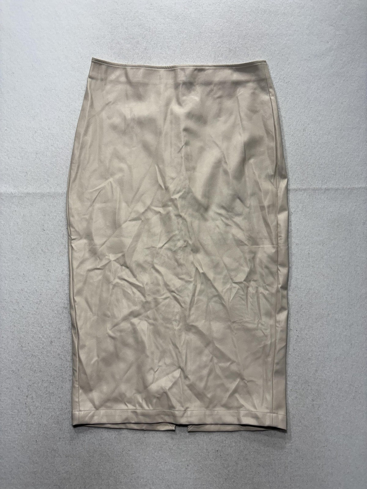 CAMI NYC Skirt Womens L White Faux Leather Midi Pencil Zip Back Slit Bone