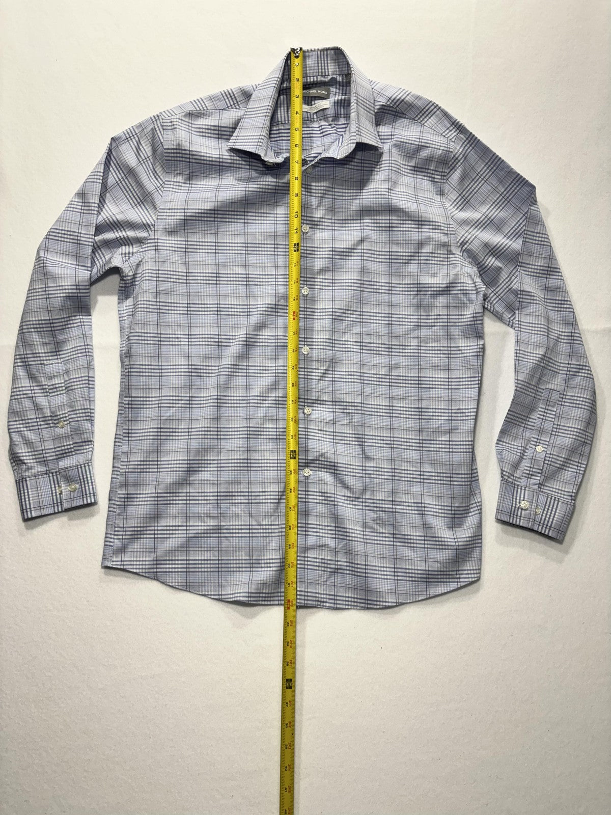 Michael Kors Dress Shirt Mens Large Blue Plaid Long Sleeve Non Iron Stretch