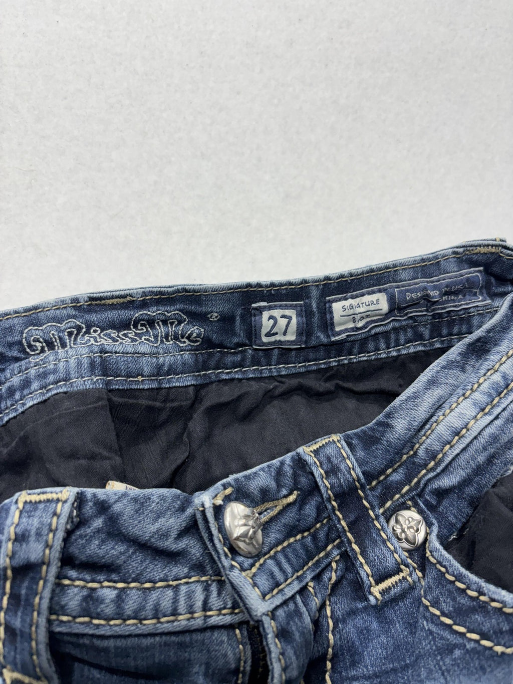 Miss Me Jeans Womens 27 Blue Signature Bootcut Low Rise Embellished 28x33