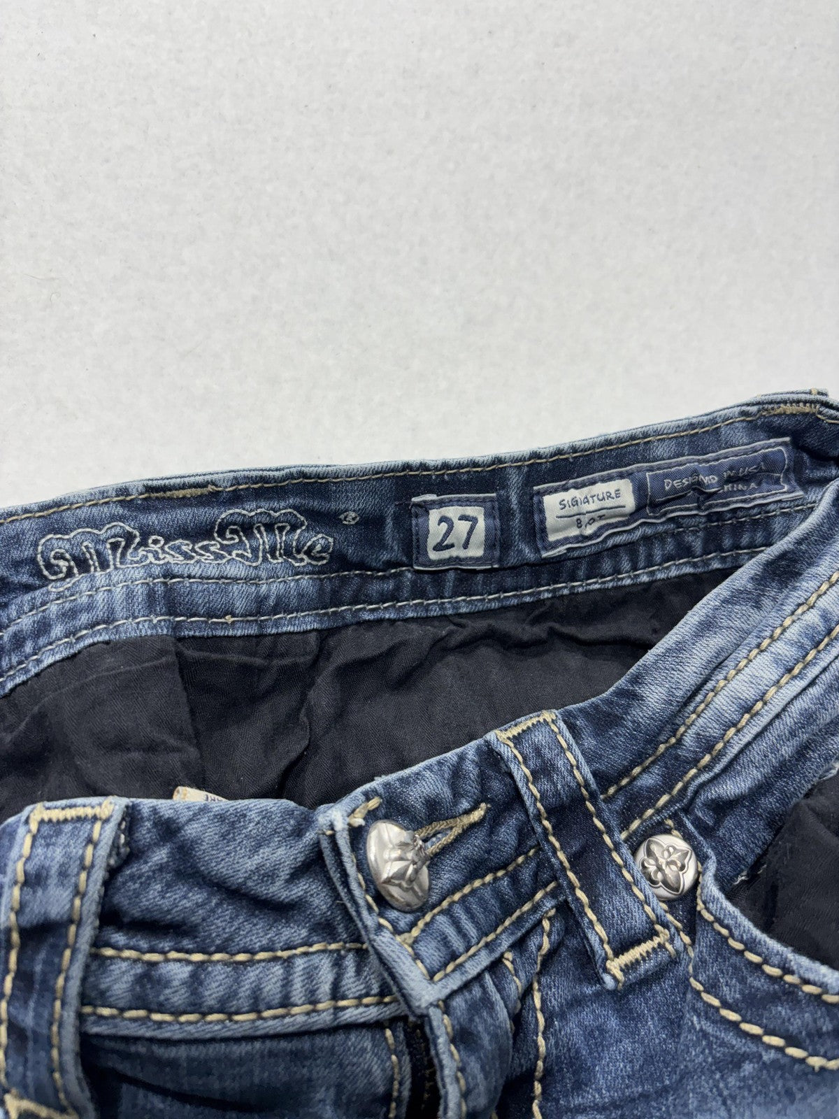 Miss Me Jeans Womens 27 Blue Signature Bootcut Low Rise Embellished 28x33