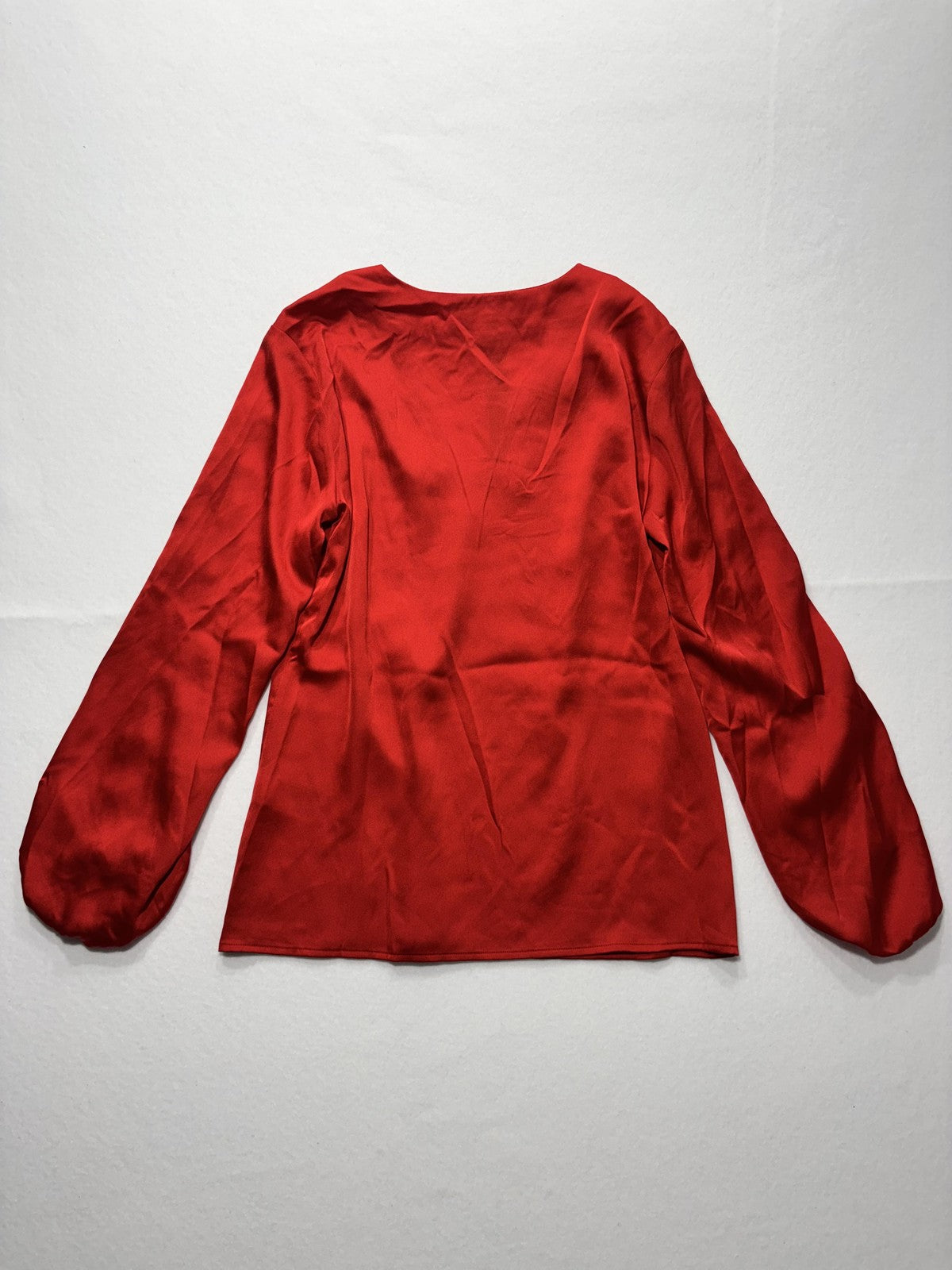 Banana Republic Blouse Womens XS Red Satin V Neck Button Balloon Sleeve Top