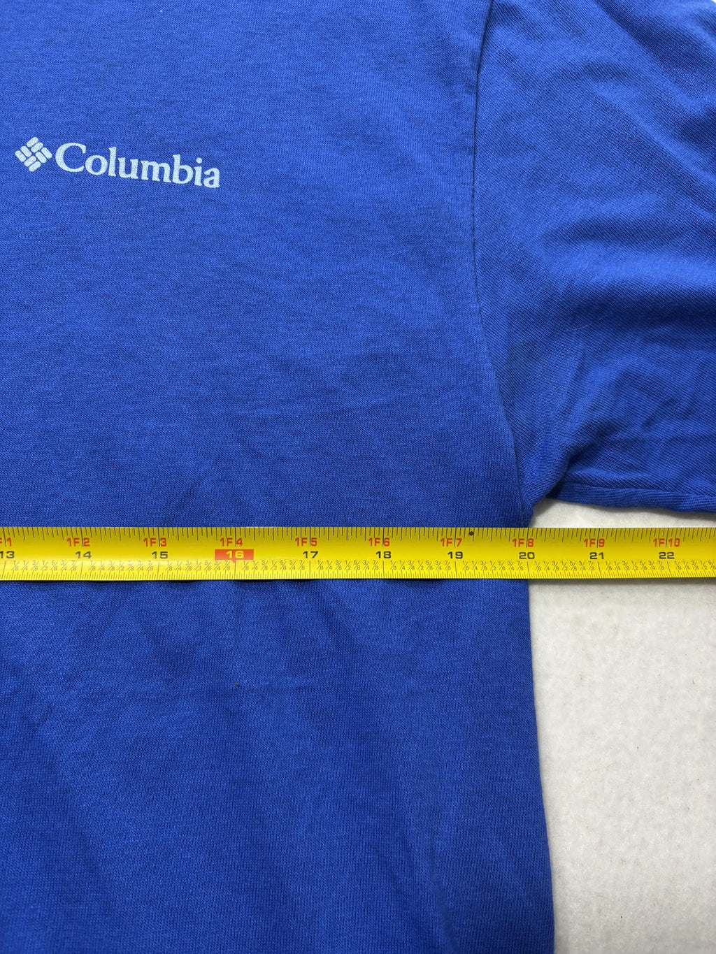 Columbia Shirt Mens Large Blue Adventure Is Waiting Long Sleeve Graphic Tee