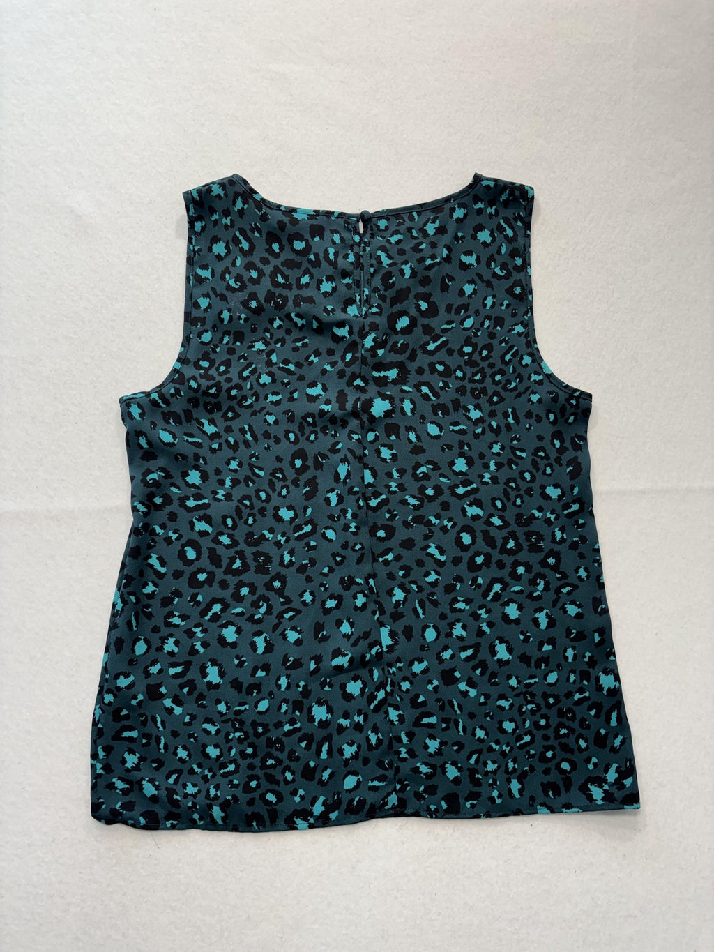 Apt. 9 Blouse Womens Medium Green Leopard Print Shirred Neck Sleeveless Top