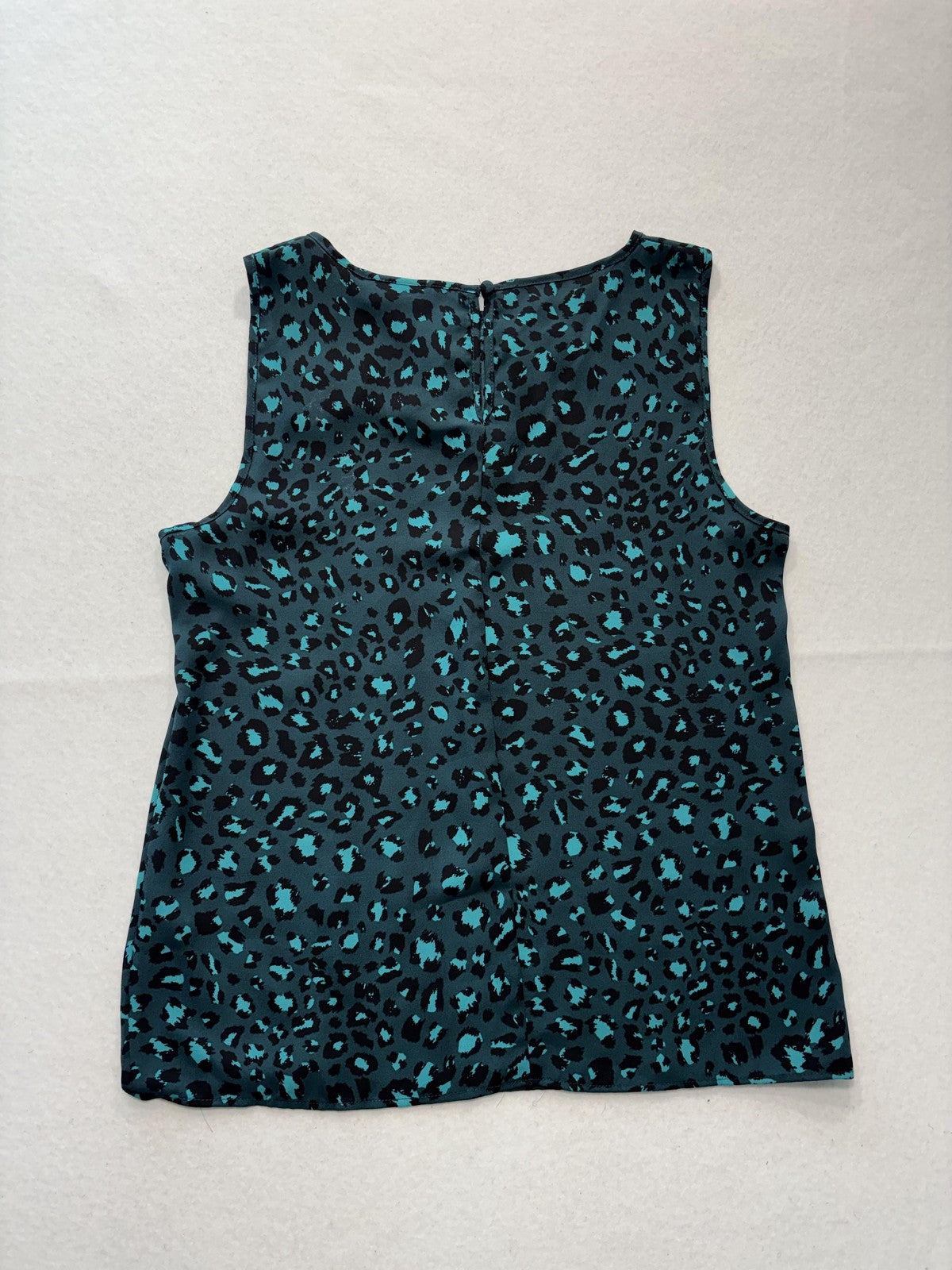 Apt. 9 Blouse Womens Medium Green Leopard Print Shirred Neck Sleeveless Top