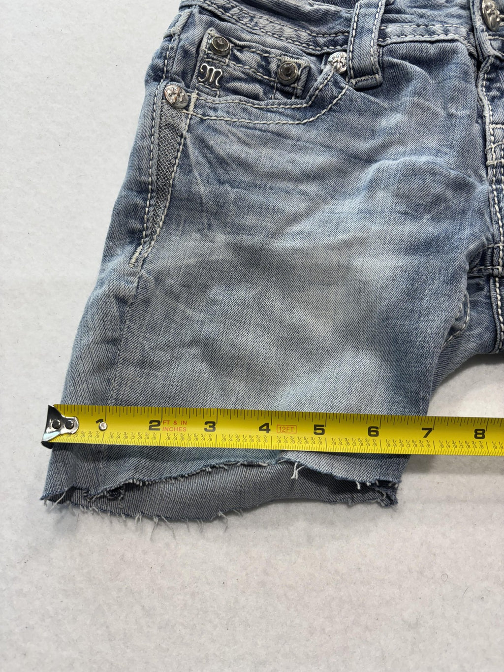 Miss Me Signature Shorts Womens 24 Blue Cut Off Raw Hem Embroidered Denim