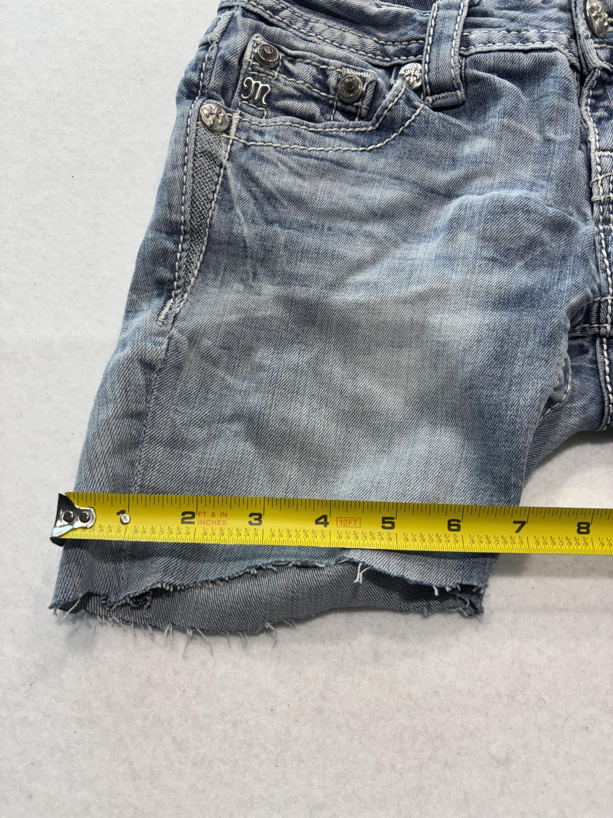 Miss Me Signature Shorts Womens 24 Blue Cut Off Raw Hem Embroidered Denim