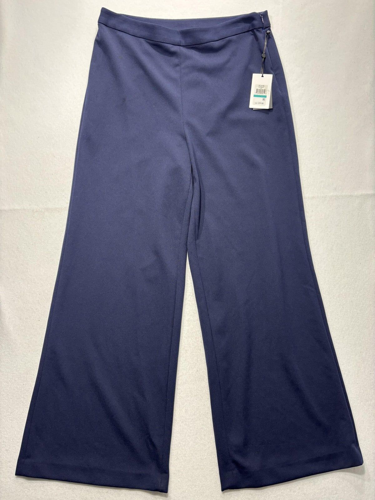 DKNY Dress Pants Womens 16 Blue Twill Wide Leg Stretch Zip Art Basel Work