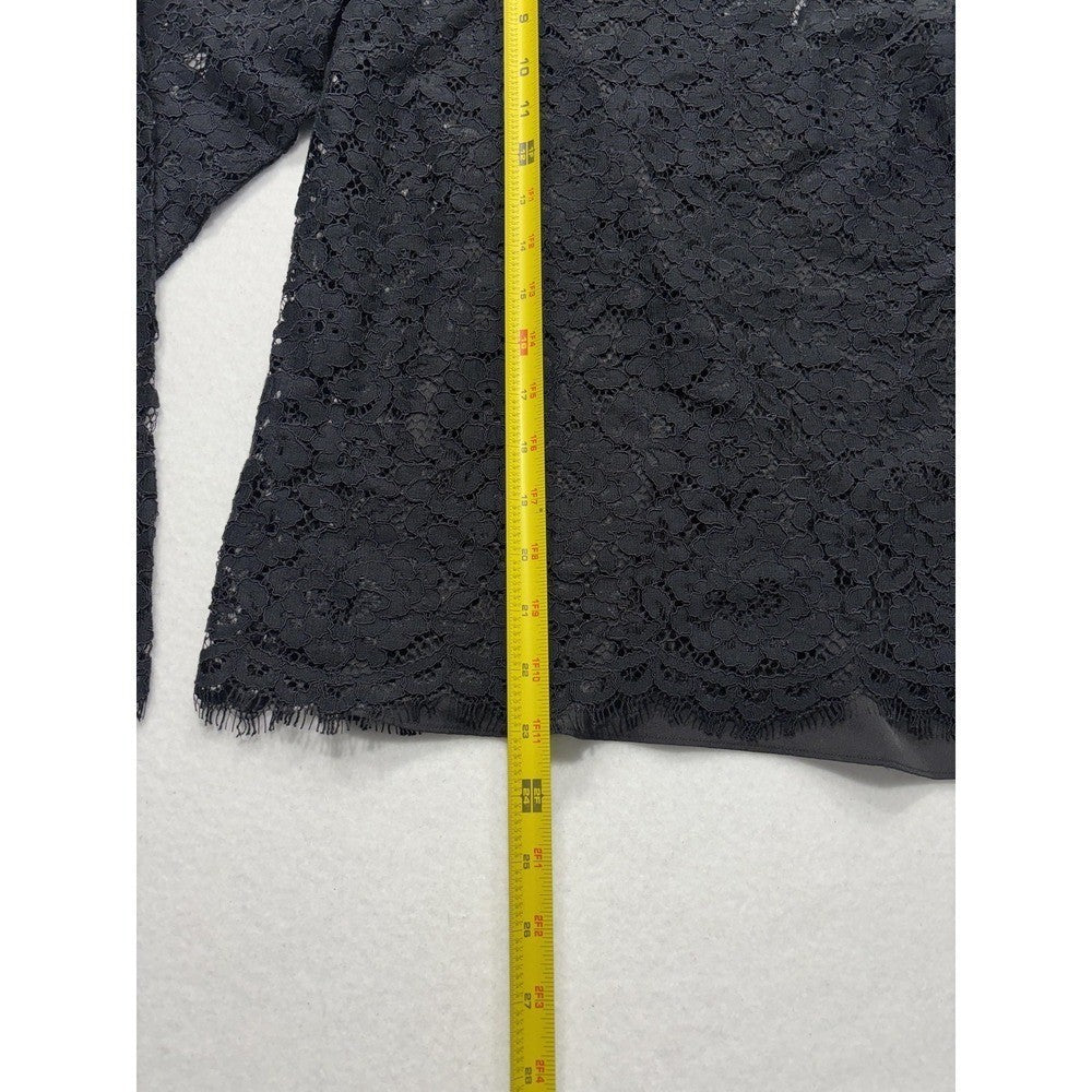 J.Crew Womens 6 Black Lace Mock Neck Long Sleeve Blouse BN027 Lined Sheer Top
